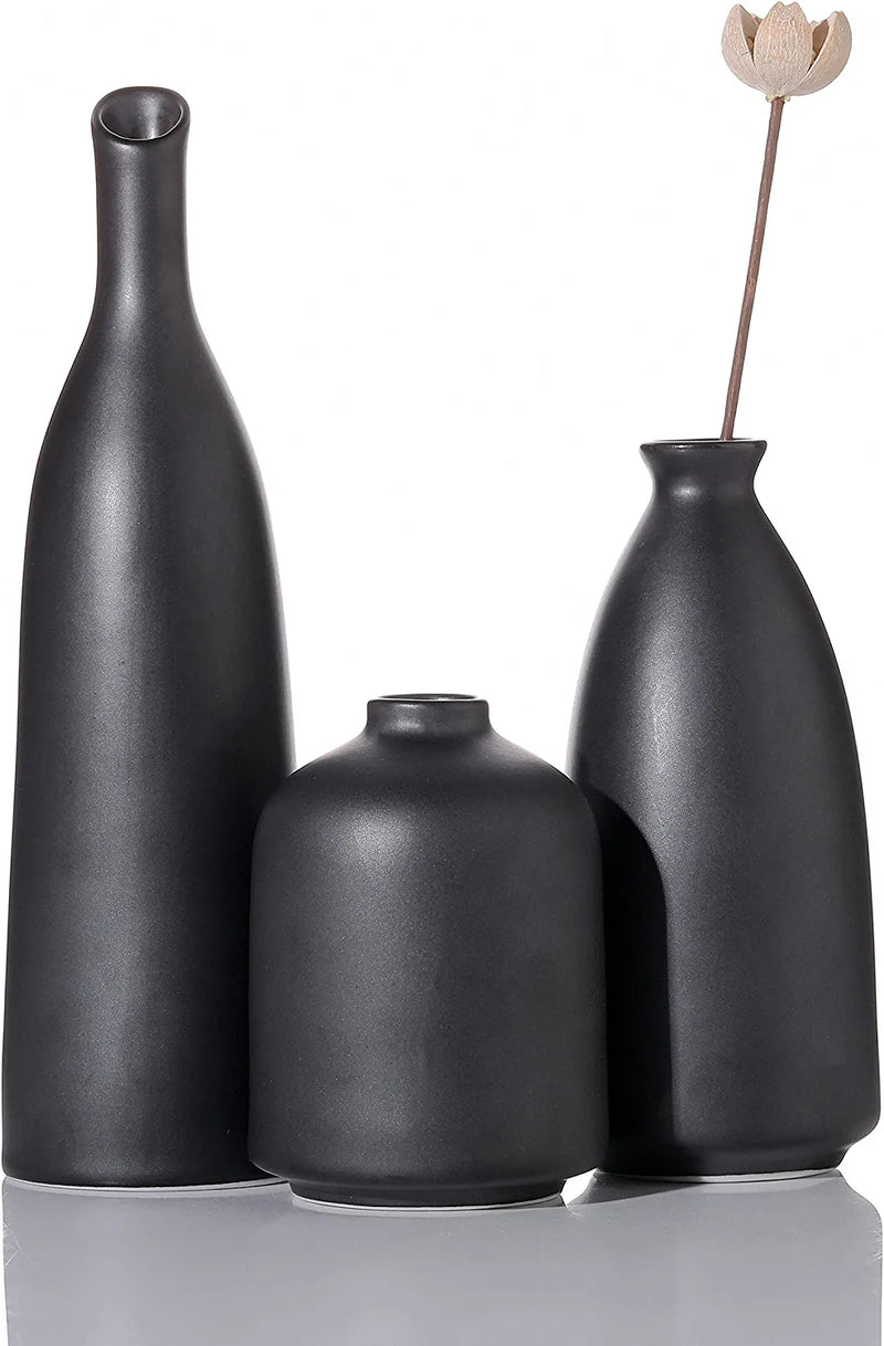 Light Black Ceramic Vases for Decor, Small Flower Ceramic Vase Set - 3 for Modern Rustic Farmhouse, Decorative Vase for Pampas Grass & Dried Flowers, Idea Bookshelf Décor, Dining Table Decor Sporting Goods > Outdoor Recreation > Cycling > Cycling Apparel & Accessories > Bicycle Helmets Domyniksea   