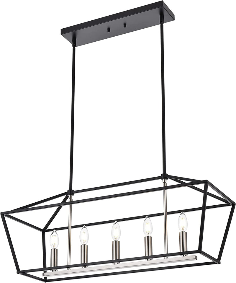 MELUCEE Large Chandelier with Adjustable Chain 7-Light Farmhouse Rectangle Dining Room Light Fixtures Black and Brushed Nickel Island Lighting for Kitchen Hallway Living Room, E12 Base Home & Garden > Lighting > Lighting Fixtures > Chandeliers MELUCEE Black and Brushed Nickel 28.0 inches 
