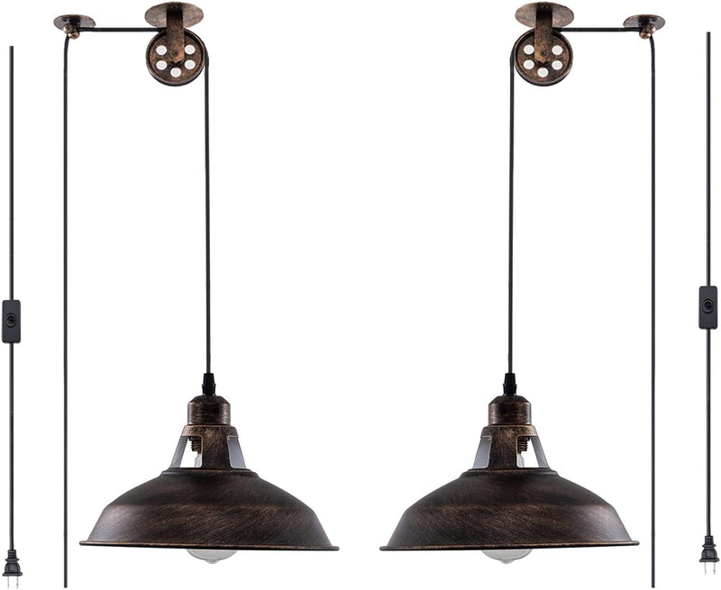 Plug in Pendant Light Industrial Pulley Pendant Lamp E26 Vintage Hanging Light Fixture with 16.4Ft Cord On/Off Switch for Pool Table,Houseplant Grow Lights,Kitchen Island,Sink 2 Pack Black Home & Garden > Lighting > Lighting Fixtures Lovefindahome Bronze  