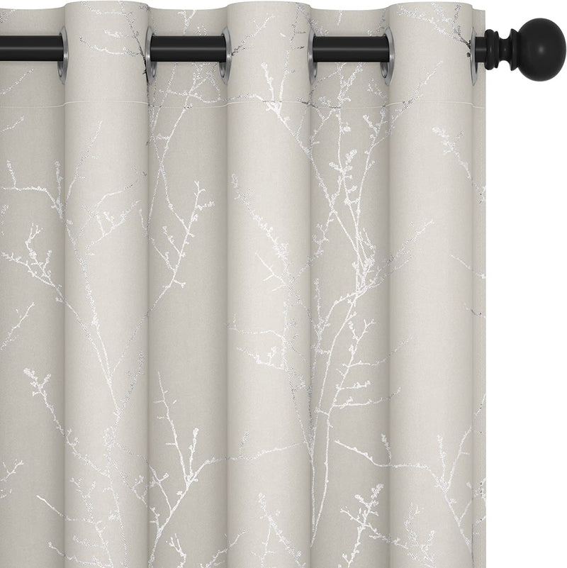 Deconovo Thermal Blackout Curtains for Bedroom and Living Room, 84 Inches Long, Light Blocking Drapes, 2 Panels with Tree Branches Design - 52W X 84L Inch, Beige, Set of 2 Panels Home & Garden > Decor > Window Treatments > Curtains & Drapes Deconovo Beige 52W x 72L Inch 