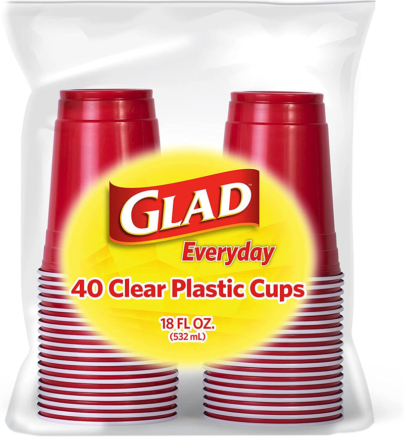 Glad Everyday Disposable Plastic Cups for Everyday Use | Red Plastic Cups Strong and Sturdy Red Plastic Party Cups for All Occasions, 16 Oz Cups (100 Count) Home & Garden > Kitchen & Dining > Tableware > Drinkware GLAD Red 18 oz - 40 Count 