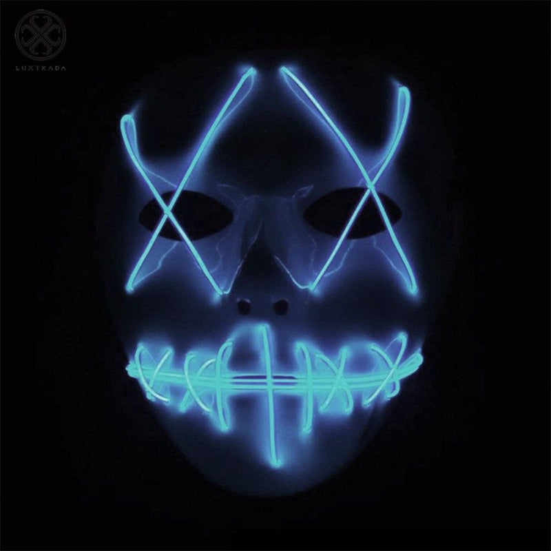 Luxtrada Halloween LED Glow Mask EL Wire Light up the Purge Movie Costume Party +AA Battery (Yellow) Apparel & Accessories > Costumes & Accessories > Masks Luxtrada Clear Blue  