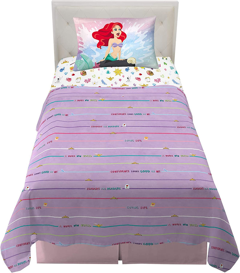 Disney Princess Ariel Kids Bedding Super Soft Microfiber Sheet Set, Twin, "Official" Disney Product by Franco