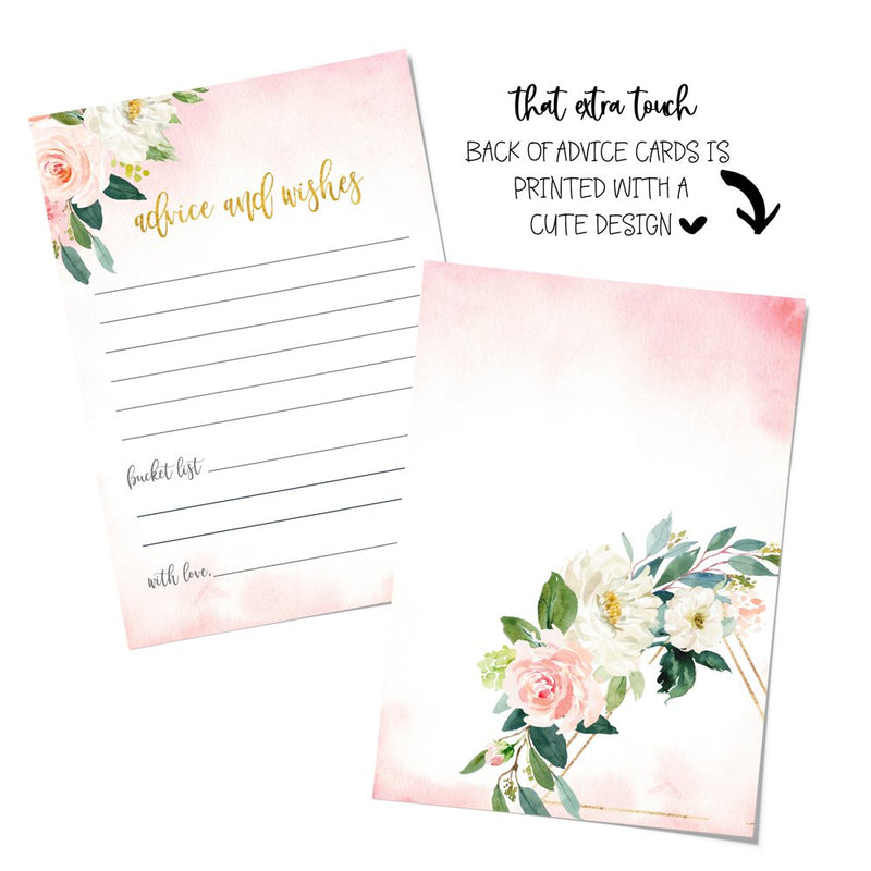 Graceful Floral Advice Cards Pack of 25 Wishes Activity for Bridal Shower Engagement Retirement Graduation Girls Baby Shower Game Blush Greenery Event Theme Supply (4X6 Size) Paper Clever Party Arts & Entertainment > Party & Celebration > Party Supplies Paper Clever Party   