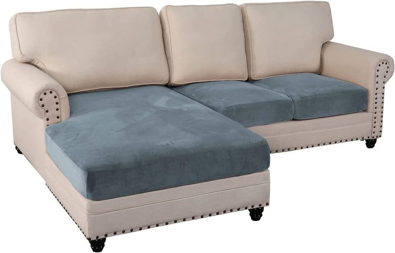 Sectional Couch Covers 4 Piece Couch Covers for Sectional Sofa L Shape Velvet Separate Cushion Couch Chaise Cover Elastic Furniture Protector for Both Left/Right Sectional Couch(4 Seater, Brown) Home & Garden > Decor > Chair & Sofa Cushions PrinceDeco Stone Blue 3 Seater 