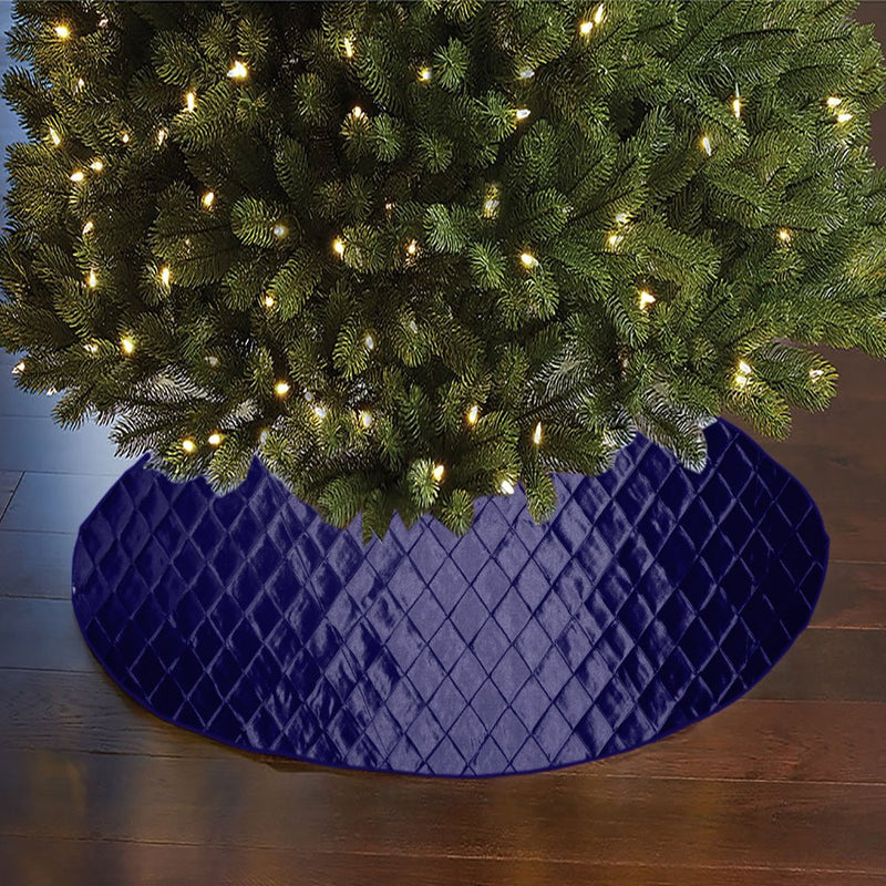 Cross Stitch Pintuck Diamond Pattern Tree Skirt Christmas Decoration 56" Round Home & Garden > Decor > Seasonal & Holiday Decorations > Christmas Tree Skirts LoveMyFabric Navy  