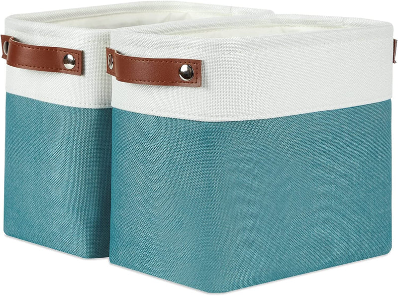 DULLEMELO Toilet Paper Basket, Small Bathroom Baskets for Toilet, Fabric Storage Baskets Foldable Fabric Organizer for Storage, Toilet Paper Storage Basket for Toilet, Magazine Basket(White&Teal) Home & Garden > Household Supplies > Storage & Organization DULLEMELO White&teal Narrow B-10.5"x6.5"x9" 