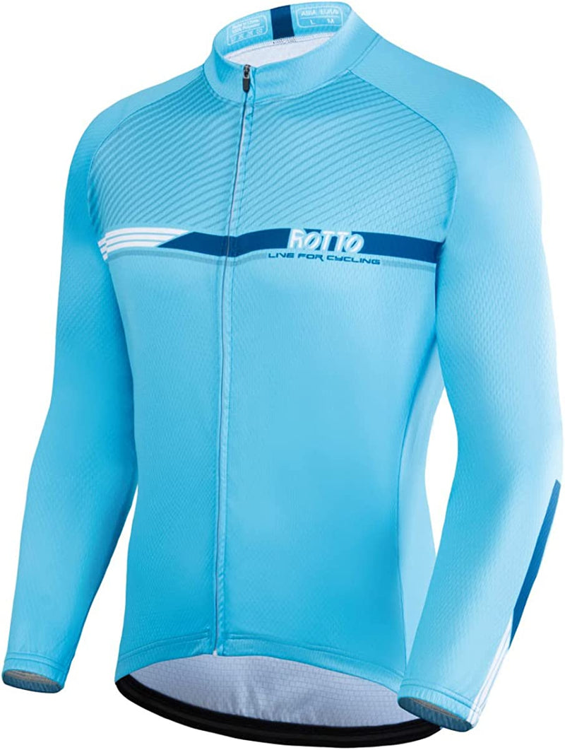ROTTO Cycling Jersey Mens Bike Shirt Long Sleeve Simple Line Series Sporting Goods > Outdoor Recreation > Cycling > Cycling Apparel & Accessories ROTTO D Blue XX-Large 