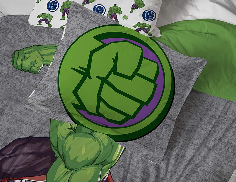 Jay Franco Marvel Hulk Fist 5 Piece Twin Bed Set - Includes Comforter & Sheet Set Bedding - Super Soft Fade Resistant Microfiber (Official Marvel Product)