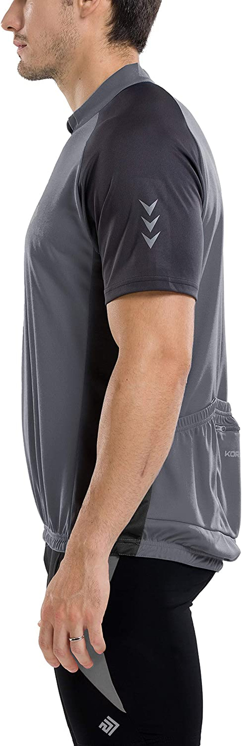 KORAMAN Men'S Reflective Short Sleeve Cycling Jersey with Zipper Pocket Quick-Dry Breathable Biking Shirt