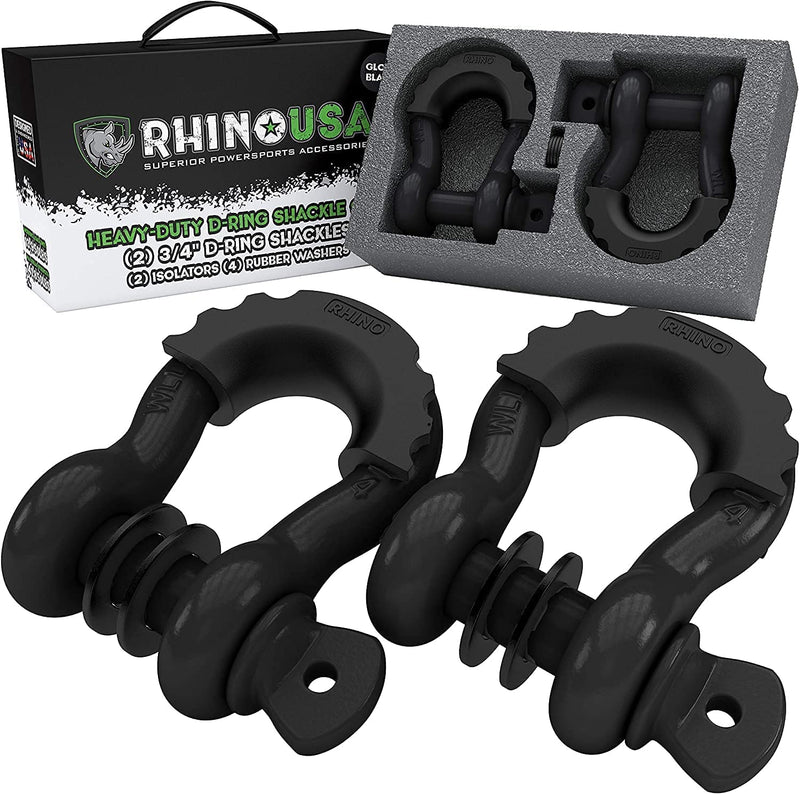 Rhino USA D Ring Shackle 41,850Lb Break Strength – 3/4” Shackle with 7/8 Pin for Use with Tow Strap, Winch, Off-Road Jeep Truck Vehicle Recovery, Best Offroad Towing Accessories Sporting Goods > Outdoor Recreation > Winter Sports & Activities Rhino USA Matte Black (2PK) 20 TON 