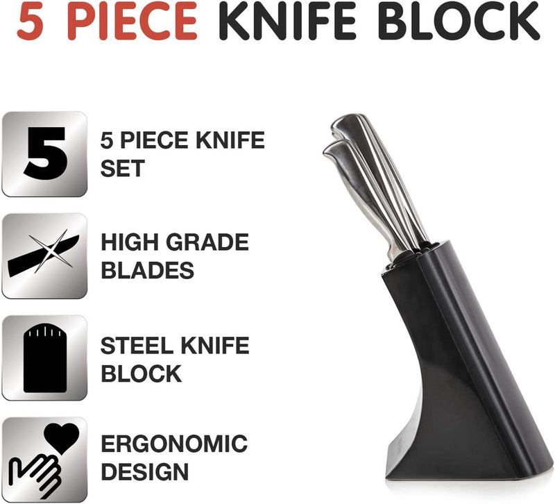 MORPHY 5Pcs Stainless Steel Knife with Black Knife Block