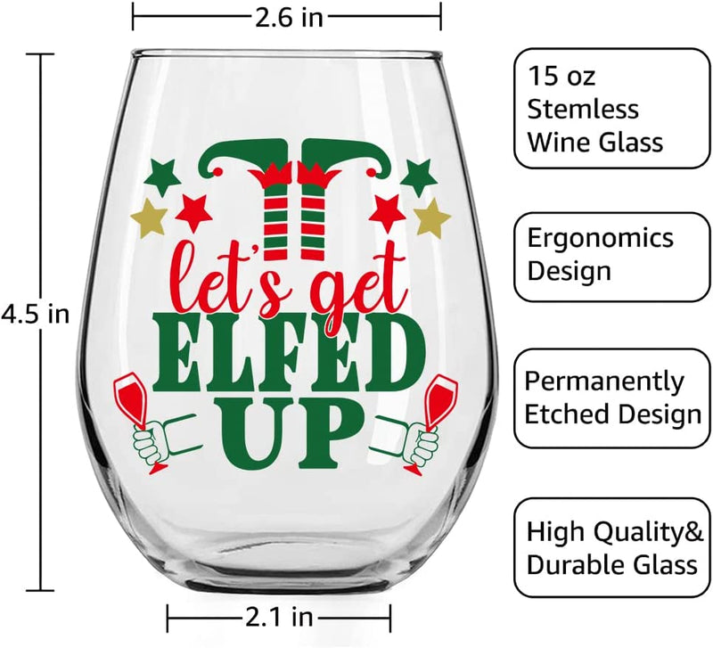 DYJYBMY Let'S Get Elfed up Wine Glass, Christmas New Year Gifts for Women, Christmas Wine Glass for Women Men Sister Friends, Wine Glass for Thanksgiving Christmas Wedding Party