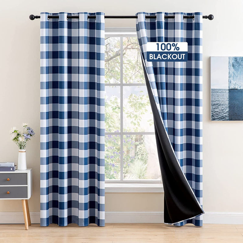MIULEE Buffalo Plaid Curtains for Farmhouse Bedroom, Blackout Window Drapes with Grommets for Living Room Darkening Light Blocking and Thermal Insulated Set of 2 Panels, W 52" X L 84" Navy and White Home & Garden > Decor > Window Treatments > Curtains & Drapes MIULEE Navy and White W 52"x L 84" 