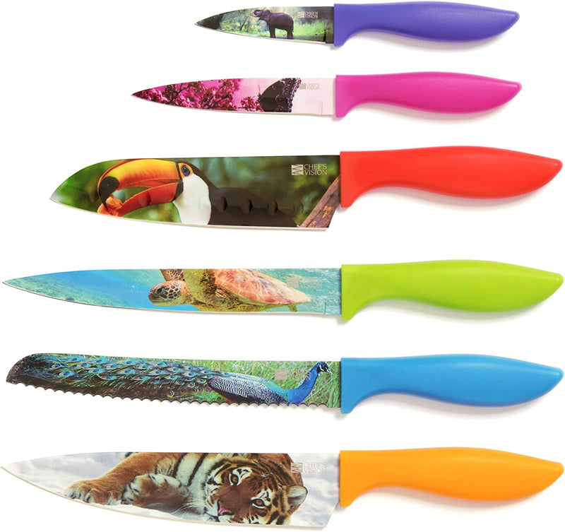 Cosmos Kitchen Knife Set in Gift Box - Color Chef Knives - Cooking Gifts for Husbands and Wives, Unique Wedding Gifts for Couple, Birthday Gift Idea for Men, Housewarming Gift New Home for Women Home & Garden > Kitchen & Dining > Kitchen Tools & Utensils > Kitchen Knives Chef's Vision Wildlife  