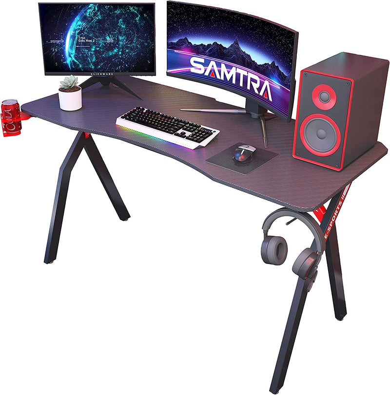 SAMTRA Computer Desk with Storage Shelves Home Office Study Writing Brown Wooden Storage Shelf Industrial Craft Laptop Table for Small Space Bedroom 47 Inch Home & Garden > Household Supplies > Storage & Organization SAMTRA Black 52" Gaming Computer Desk Gaming desk 