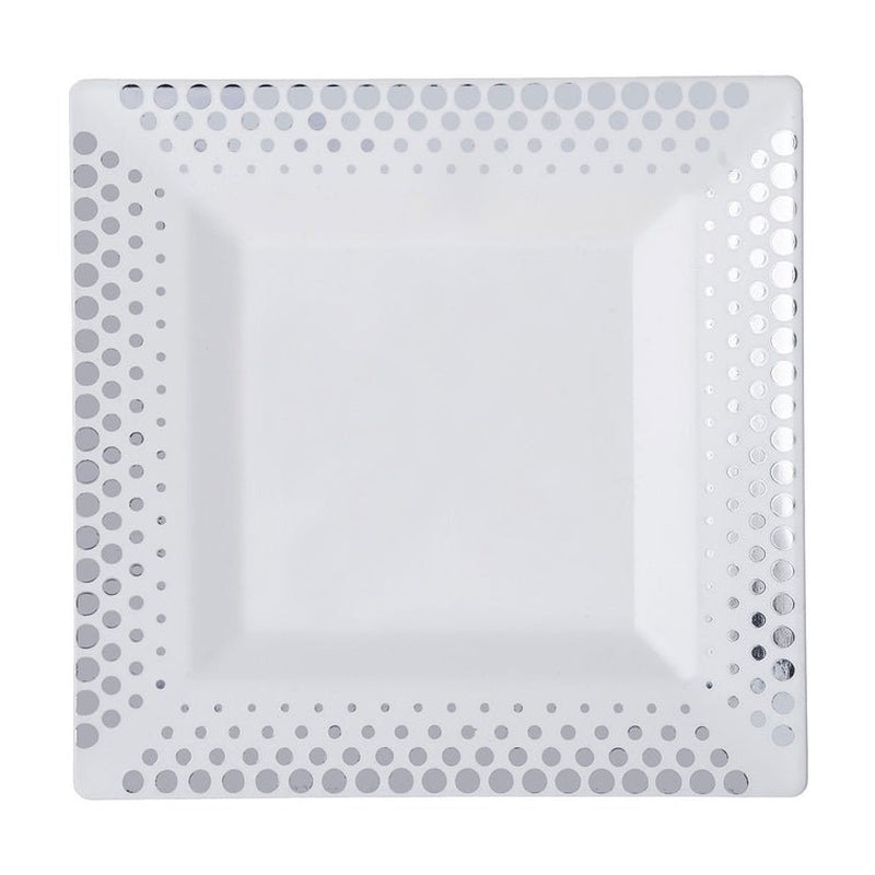 Efavormart 50 Pcs - White with Gold 6.5" Square Disposable Plastic Plate for Wedding Party Banquet Events - Hot Dots Collection Arts & Entertainment > Party & Celebration > Party Supplies Efavormart.com 6.5" White/Silver 