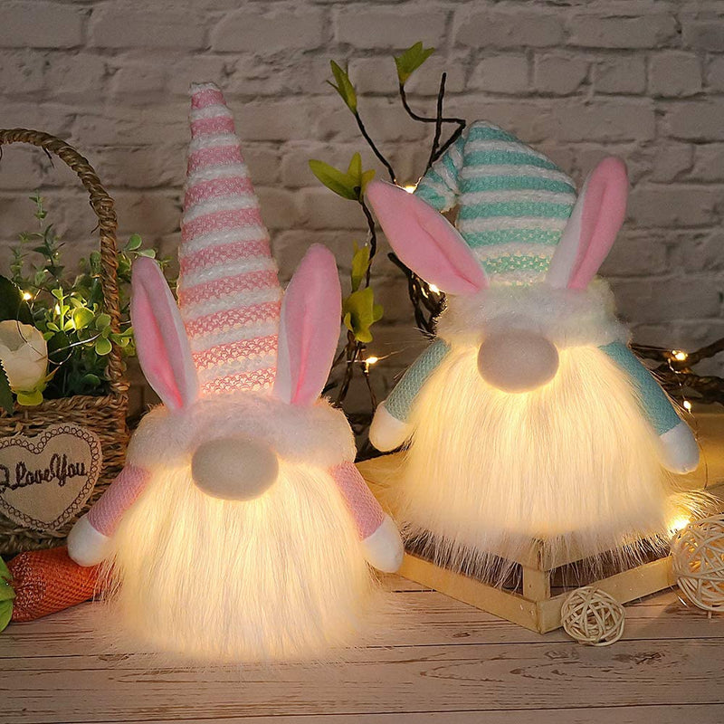 HAUMENLY Easter Bunny Gnome Lights, Swedish Rabbit Tomte Spring Holiday Home Decorations, 11 X 4 Inches, Pack of 2 (Pink & Mint Green) Home & Garden > Decor > Seasonal & Holiday Decorations HAUMENLY Pink & Mint Green  