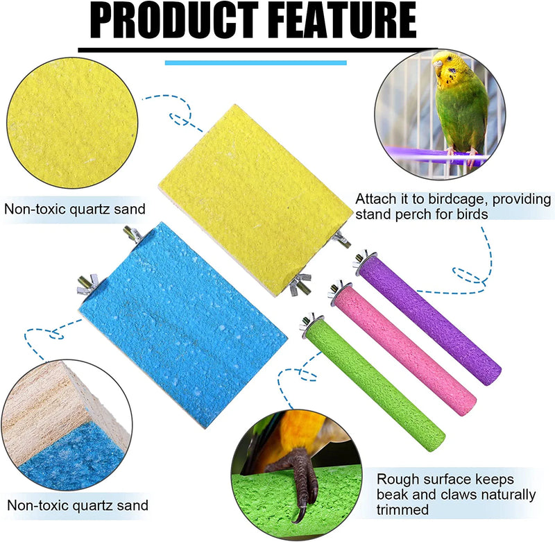 12 Pcs Bird Perch Stand Toy Includes 6 Parrot Perch Stand Platform Bird Stand Wood Bird Stand 6 Colorful Paw Grinding Stick for Bird Cage Accessories Parakeet Cockatiel Conure Exercise Toys, 6 Colors Animals & Pet Supplies > Pet Supplies > Bird Supplies > Bird Toys Reginary   