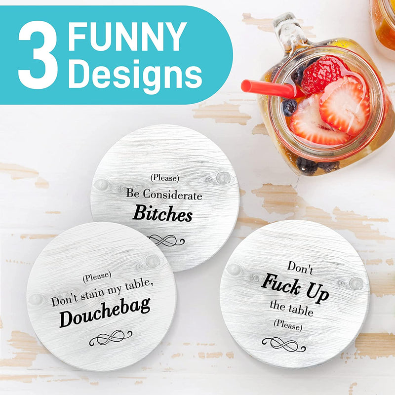 Funny Coasters for Drinks with Holder - Absorbent Drink Coasters Set 6 Pcs - 3 Sayings - Housewarming Gift for Friends - Men, Women Birthday - Cool Home Decor - Living Room, Kitchen, Bar Decorations Home & Garden > Kitchen & Dining > Barware Ultimate Hostess   