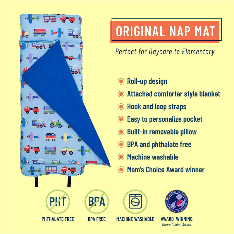 Wildkin Original Nap Mat with Reusable Pillow for Boys & Girls, Perfect for Elementary Sleeping Mat, Features Hook & Loop Fastener, Cotton Blend Materials Nap Mat for Kids (Trains, Planes, and Trucks) Sporting Goods > Outdoor Recreation > Fishing > Fishing Rods Wildkin   