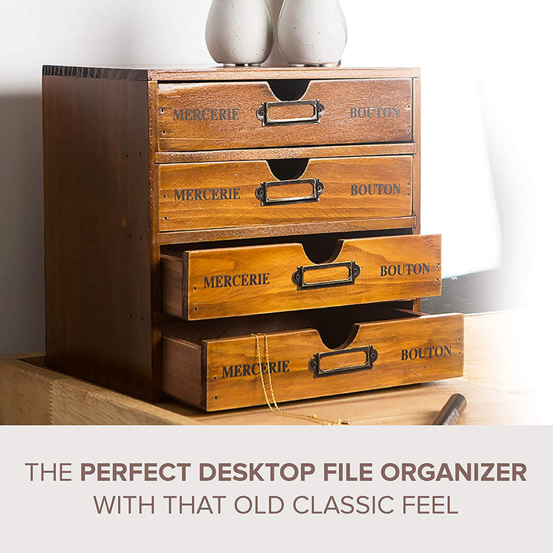 Primo Supply Home Office Desk Organizer with 4 Storage Drawers - Wooden Storage Box - Rustic Dresser - Vintage Desk Organizers and Accessories - School Supplies & Office Supplies Drawer Organizer Box Home & Garden > Household Supplies > Storage & Organization Primo Supply   