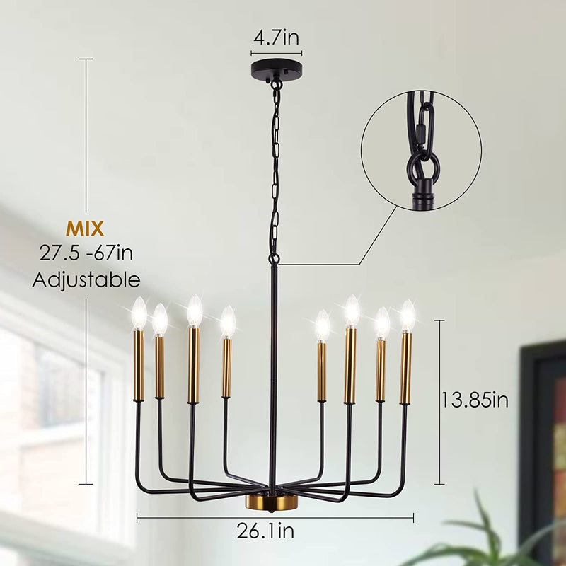 PUMING Farmhouse Chandelier 8 Lights Gold and Black Candle Chandeliers Ceiling Hanging Pendant Lights Fixture Rustic Pendant Lighting for Kitchen Island Dining Room Living Room Bedroom Home & Garden > Lighting > Lighting Fixtures > Chandeliers PUMING   