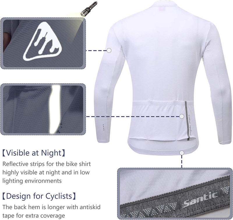 Santic Men'S Cycling Jersey Long Sleeve UV Sun Protection UPF 50+ Reflective Full Zipper Biking Jersey Shirts with Pockets Sporting Goods > Outdoor Recreation > Cycling > Cycling Apparel & Accessories Santic   