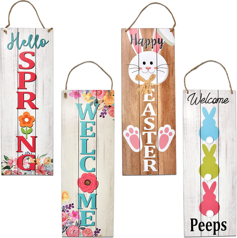 Spring Easter Welcome Sign Set of 2 for Front Door Wall Signs Hanging Wood Double Sided Spring and Happy Easter Farmhouse Indoor Outdoor Rustic Decoration Porch & Yard Party Supplies Decor 17"X 6" Home & Garden > Decor > Seasonal & Holiday Decorations Gift Boutique   