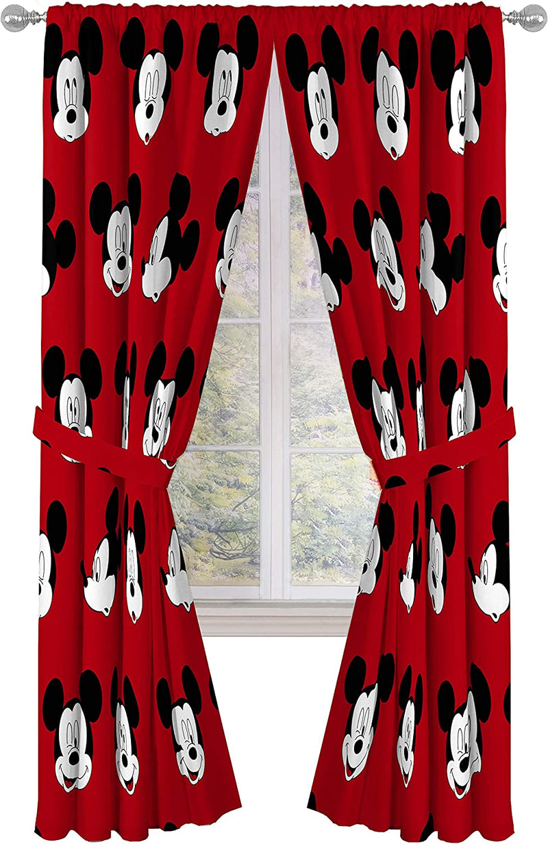 Jay Franco Disney Mickey Mouse Cute Faces 84" Inch Drapes 4 Piece Set - Beautiful Room Décor & Easy Set up - Window Curtains Include 2 Panels & 2 Tiebacks (Official Disney Product)