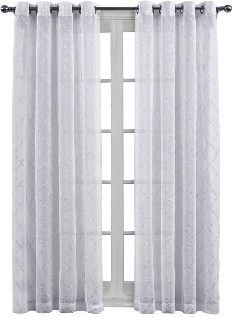 Sheetsnthings Embroidered Brook 108-Inch Wide X 108-Inch Long, Set of 2 Grommet Top Sheer Window Curtains, White Home & Garden > Decor > Window Treatments > Curtains & Drapes Wholesalebeddings Harvard- White Set of 2, (54"W x 96"L) Each 