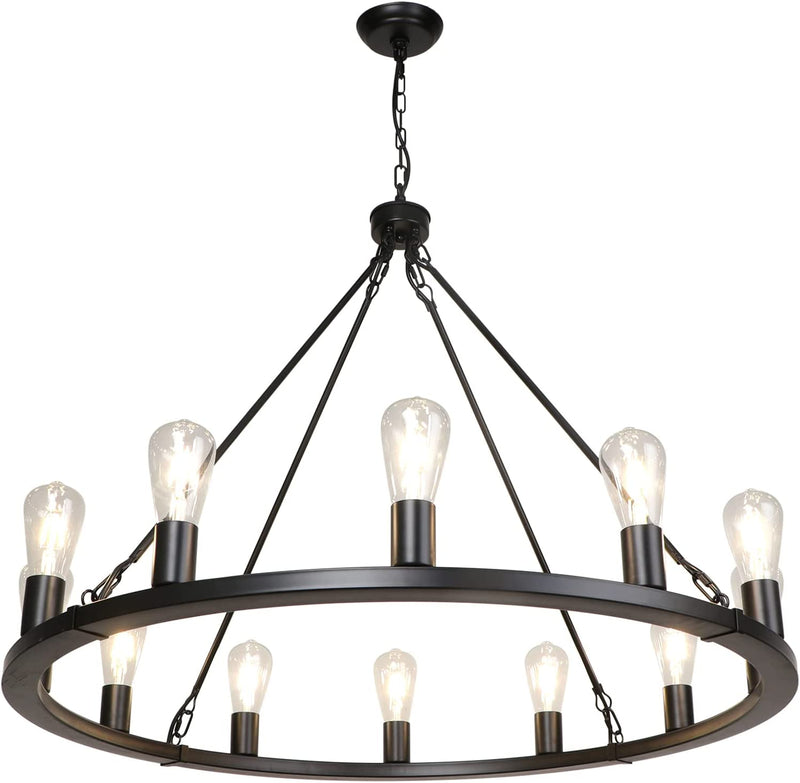 Kmaipem Farmhouse Chandelier, 6 Lights Small Black Chandelier Light Fixture, Rustic Industrial Candle Chandeliers for Dining Room, Pendant Light Fixtures for Kitchen Island Living Room Bedroom Foyer Home & Garden > Lighting > Lighting Fixtures > Chandeliers KMaiPem 12-Lights  