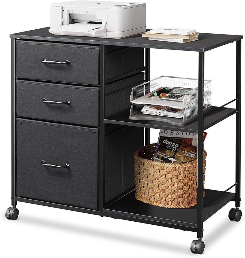 DEVAISE 3 Drawer Mobile File Cabinet, Rolling Printer Stand with Open Storage Shelf, Fabric Lateral Filing Cabinet Fits A4 or Letter Size for Home Office, Rustic Brown Home & Garden > Household Supplies > Storage & Organization DEVAISE Black  