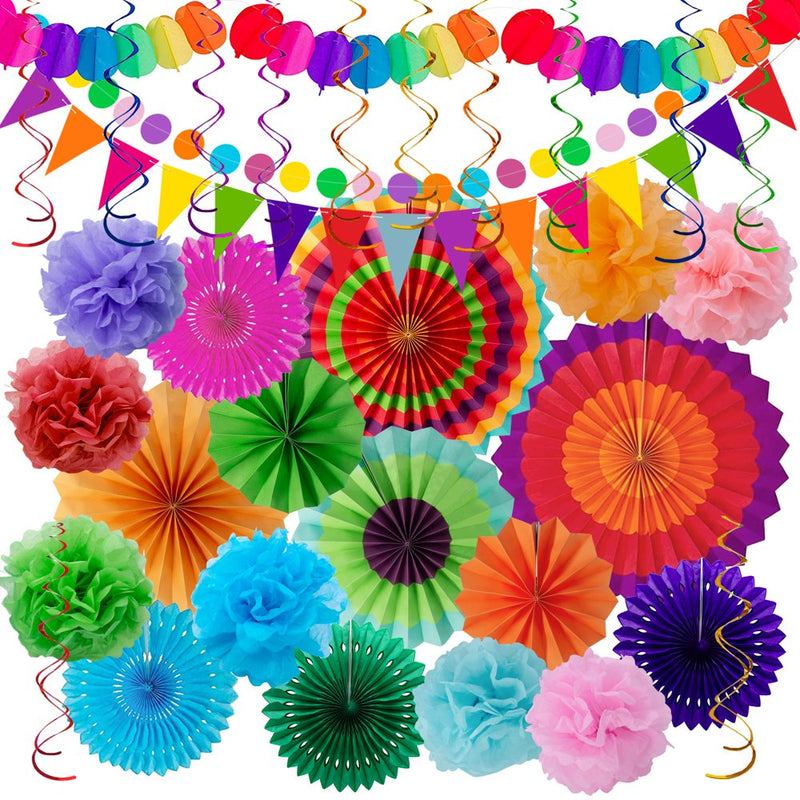 Huryfox 33Pcs Christmas Party Decorations Supplies Rainbow Colorful Paper Fan Floral Tissue Pompoms and Gift Streamer Banners Decor Home & Garden > Decor > Seasonal & Holiday Decorations& Garden > Decor > Seasonal & Holiday Decorations Huryfox Birthday  