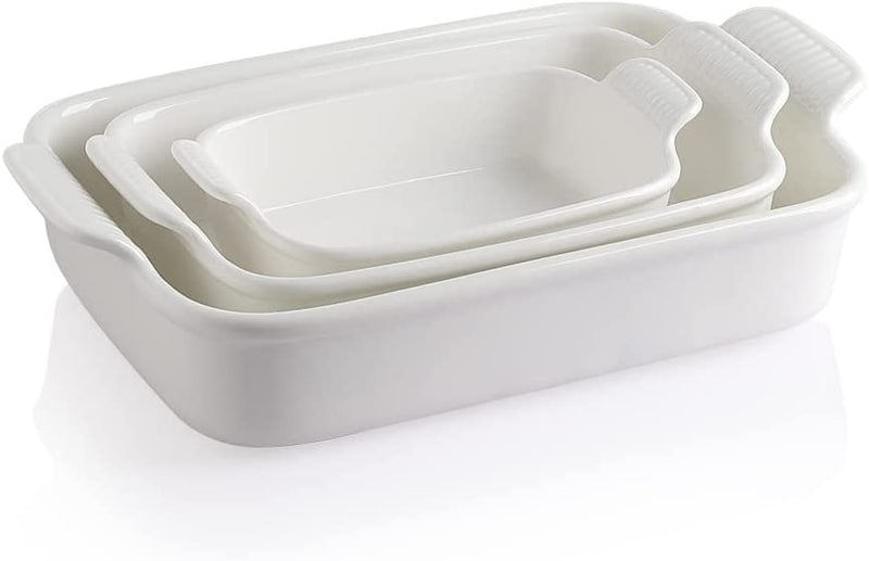 SWEEJAR Porcelain Bakeware Set for Cooking, Ceramic Rectangular Baking Dish Lasagna Pans for Casserole Dish, Cake Dinner, Kitchen, Banquet and Daily Use, 13 X 9.8 Inch(Red) Home & Garden > Kitchen & Dining > Cookware & Bakeware SWEEJAR White  