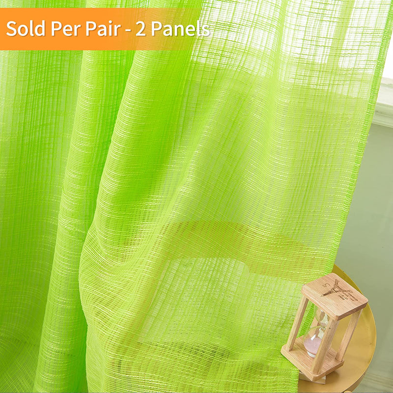 Lorena'S Collection Faux Linen Sheer Curtain 84 Inch Limegreen Textured Voile Sheer Curtains Grommet Top Curtain Lightweight Floor Length Window Curtains for Bedroom & Living Room 2 Panels 36"X84"