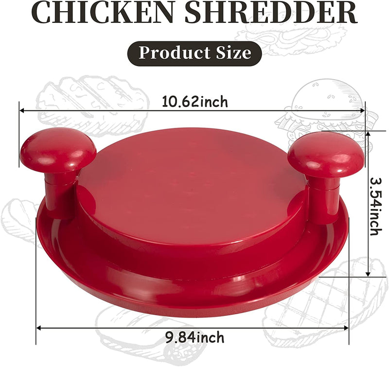 MAEKAUTE Chicken Shredder Tool Meat Grinder Machine - 10" Meat Shredding Tool with Handles and Non-Skid Base Mat, Better than Bear Claws, Easy to Clean for Kitchen and Outdoor Cooking (Red)