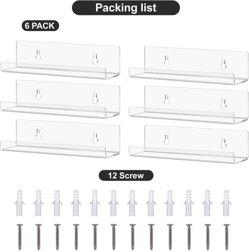 Clear Acrylic Floating Wall Shelf 7 Inch Invisible Wall Mounted Ledge Shelf Small Display Shelves for Smart Action Figures Great for Room Bathroom Office Home Display Furniture > Shelving > Wall Shelves & Ledges ECOSEAO   