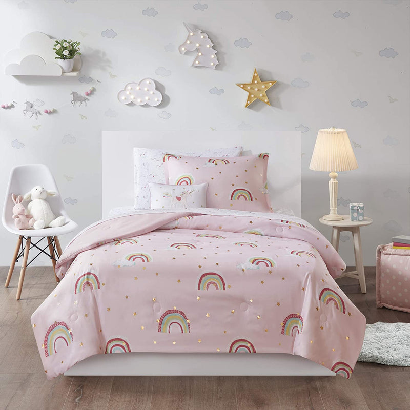 Mi Zone Kids Starry Night Cozy Bag in a Bag Comforter with Complete Sheet Set Fun and Playful Print, Children Bedding Girls Bedroom Décor, Full, Charcoal 8 Piece Home & Garden > Linens & Bedding > Bedding Mizone Kids Pink Full 