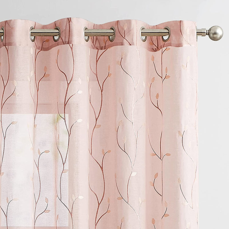 JINCHAN Sheer Embroidered Curtains for Living Room 84 Inch Length 2 Panels Leaf Pattern Voile for Bedroom Botanical Design Rod Pocket Top Window Treatments Sheers for Kitchen White on Taupe Home & Garden > Decor > Window Treatments > Curtains & Drapes CKNY HOME FASHION Vine Pink 84"L 