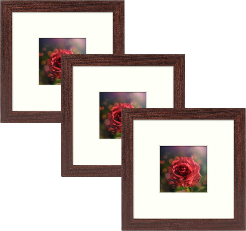 Frametory, 8X8 Square Photo Frame with Ivory Color Mat for 3.5X3.5 Photo, Perfect for Table-Top, Wide Molding, Built in Hanging Features (Black, 1-Pack) Home & Garden > Decor > Picture Frames Frametory Brown 8x8 (3 Pack) 