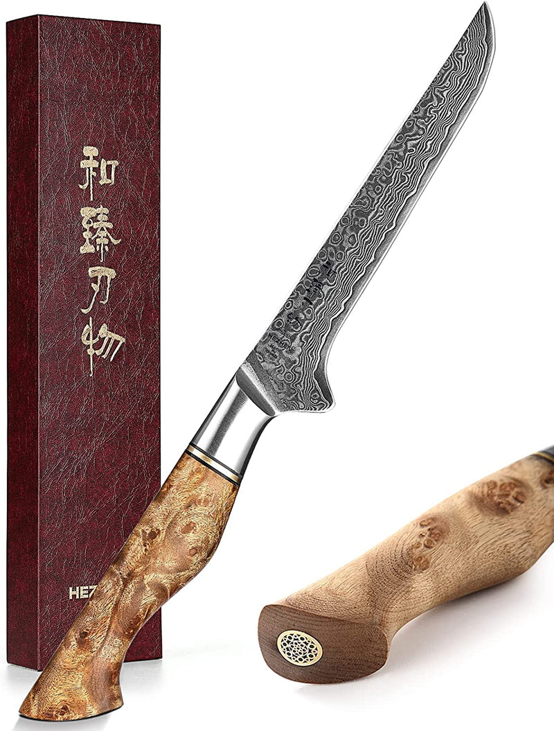 HEZHEN Chef'S Knife-Professional-8.3 Inch Damascus Steel, Kitchen Knife VG10 Gyuto Knife-Master Series Chef Cooking Tool at Home,Restaurant-Figured Sycamore Wood Handle Home & Garden > Kitchen & Dining > Kitchen Tools & Utensils > Kitchen Knives Yangjiangshi Yangdong lansheng e-commerce co.,ltd Boning Knife  