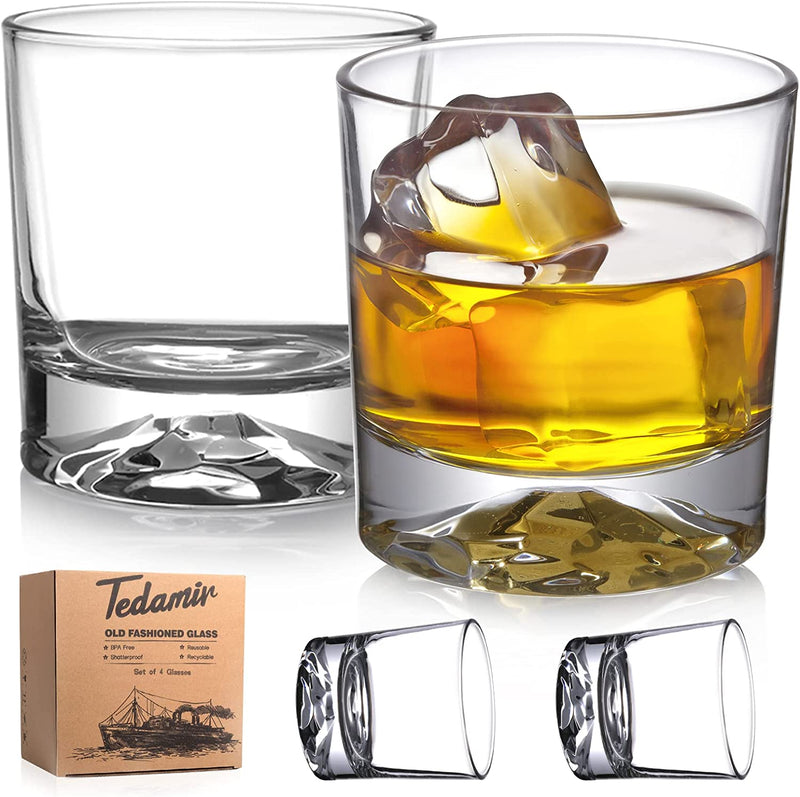 Set of 4 Whiskey Glass with Gift Box, 10 Oz Classic Rocks Barware Old Fashioned Glasses for Scotch Cocktail Whisky Rum Cognac Vodka Liquor Home & Garden > Kitchen & Dining > Barware Tedamir Blurred Bubble  