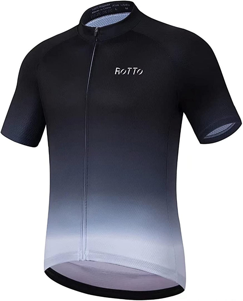 ROTTO Cycling Jersey Mens Bike Shirt Short Sleeve Gradient Color Series Sporting Goods > Outdoor Recreation > Cycling > Cycling Apparel & Accessories ROTTO B1 Black-white X-Large 