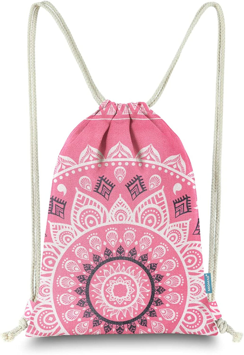 Miomao Drawstring Backpack Mandala Style String Bag Canvas Beach Sport Daypack Home & Garden > Household Supplies > Storage & Organization Qingdao Miomao E-Commerce Co., Ltd Strawberry Pink  
