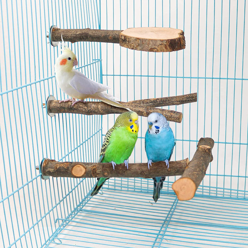 3 Pack Apple Wood Bird Perch for Cage, Natural Wooden Parrot Perch Stand Platform Exercise Climbing Paw Grinding Toy Playground Accessories for Parakeet, Conure, Cockatiel, Budgie, Lovebirds (H02) Animals & Pet Supplies > Pet Supplies > Bird Supplies > Bird Cages & Stands Roundler   