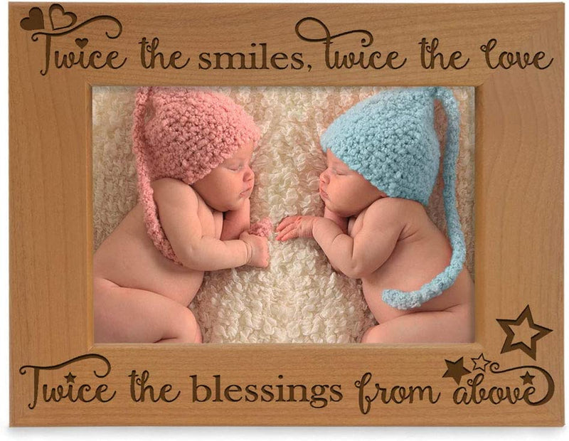KATE POSH - Twice the Smiles, Twice the Love, Twice the Blessings from above - Engraved Natural Wood Picture Frame - Twins Photo Frame, Twins Gifts for Babies, Twins Gifts for Mom (4X6-Horizontal) Home & Garden > Decor > Picture Frames KATE POSH 4x6-Horizontal  