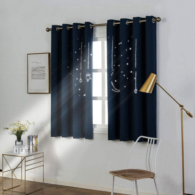 MANGATA CASA Kids Blackout Curtains with Moon & Star for Bedroom-Cutout Galaxy Window Curtains & Drapes with Grommet for Nursery Living Room-Baby Curtains 63 Inch Length 2 Panels(Beige 52X63In) Home & Garden > Decor > Window Treatments > Curtains & Drapes MANGATA CASA Dark Navy 52x63inch-2panels 