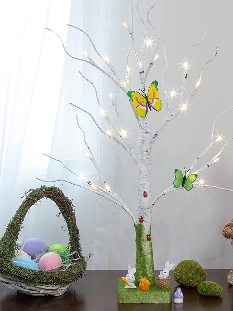 EAMBRITE Tabletop Tree Spring Decor, Easter Tree with Timer Battery Powered, White Birch Tree Rustic Farmhouse Centerpiece Table Artificial Twig Tree Decorations for Home Party Indoor (2 FT/24 LED) Home & Garden > Decor > Seasonal & Holiday Decorations EAMBRITE   
