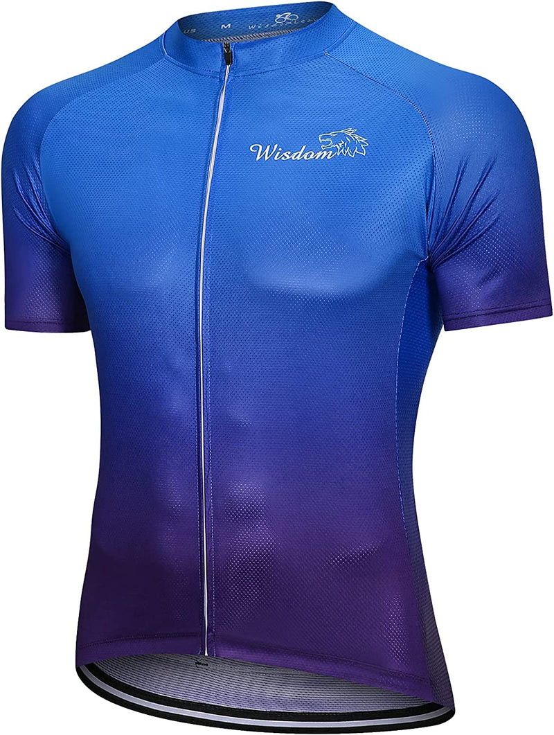 Wisdom Leaves Men'S Cycling Bike Jersey Short Sleeve with 3 Rear Pockets Biking Shirts Moisture Wicking and Breathable Sporting Goods > Outdoor Recreation > Cycling > Cycling Apparel & Accessories Wisdom Leaves Gradient Blue Medium 